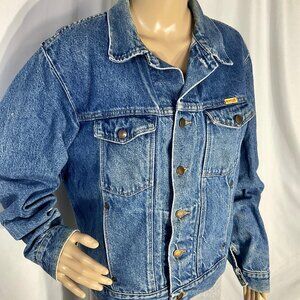 Vintage Rustler Jean Jacket Distressed Denim Size Large 100% Cotton